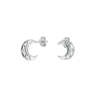 Sterling Silver Oxidized Moon Assorted Plain Earrings