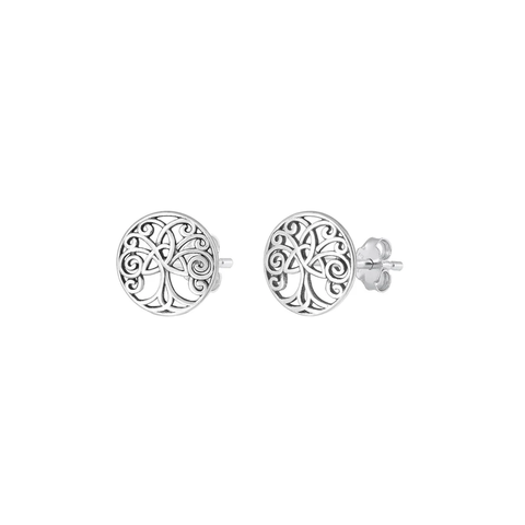Sterling Silver Oxidized 10mm Tree Of Life Assorted Plain Earrings