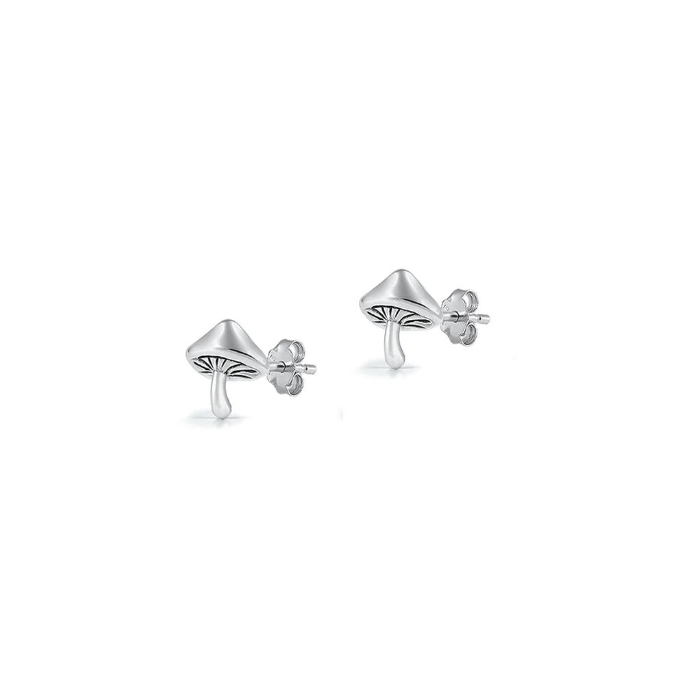 Sterling Silver Oxidized Mushroom Earrings