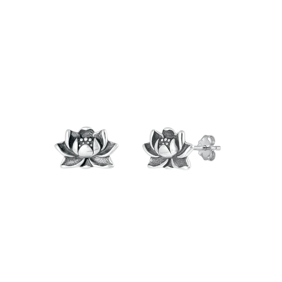 Sterling Silver Oxidized Lotus Assorted Plain Earrings