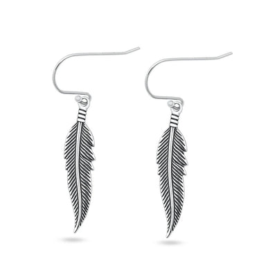 Sterling Silver Oxidized And Polished 27.5mm Feather Earrings