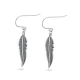 Sterling Silver Oxidized And Polished 27.5mm Feather Earrings