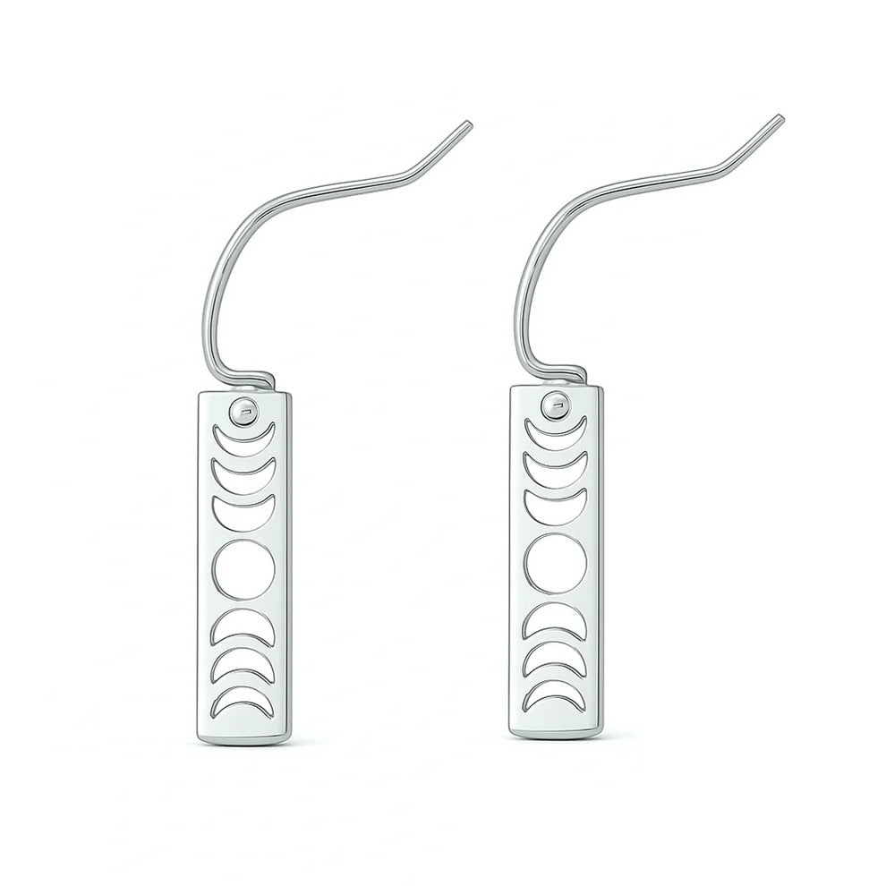 Sterling Silver Rhodium Plated Moon Phases Earrings
