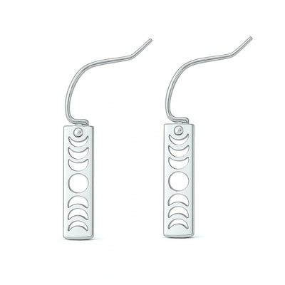 Sterling Silver Rhodium Plated Moon Phases Earrings