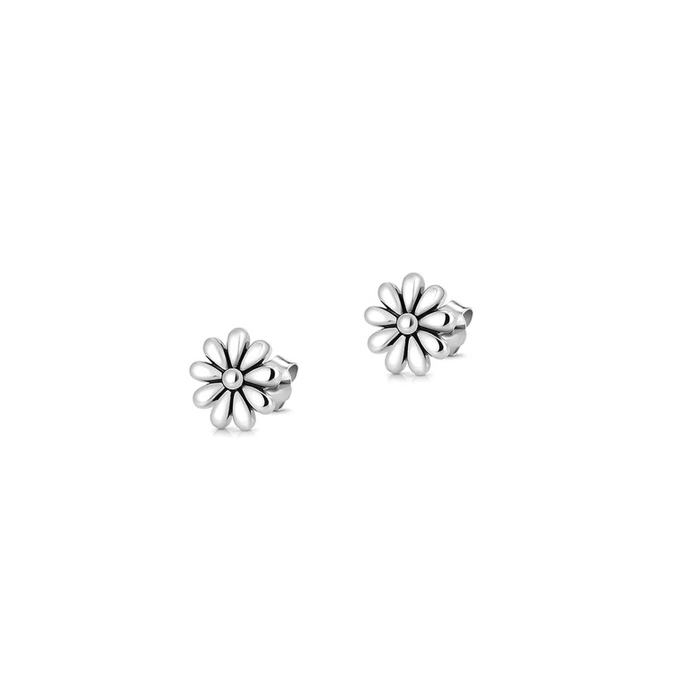 Sterling Silver Oxidized Daisy Flower Earrings