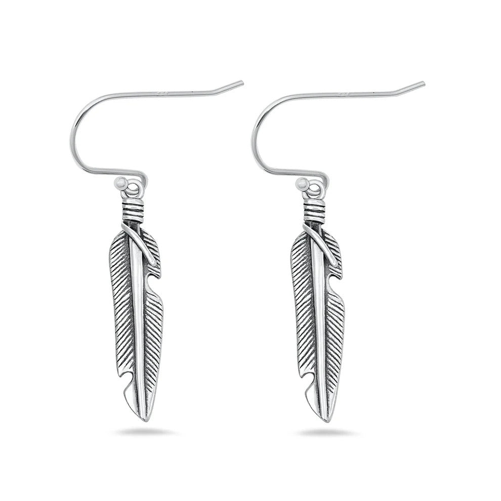 Sterling Silver Oxidized And Polished Feather Earrings