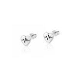 Sterling Silver Polished And Oxidized Heart EKG Earrings