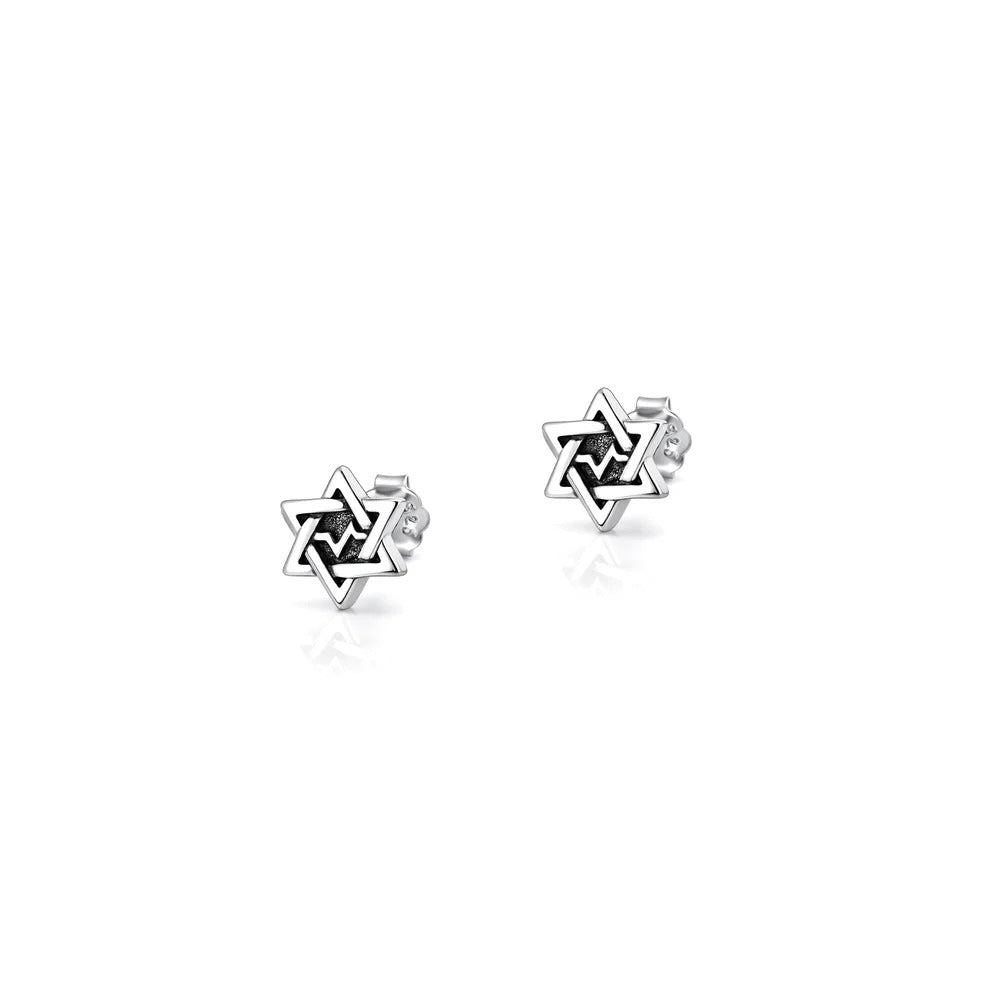 Sterling Silver Oxidized And Polished Star Of David Earrings