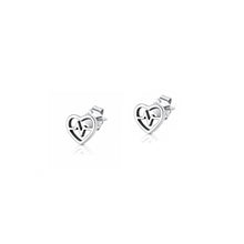 Load image into Gallery viewer, Sterling Silver Oxidized And Polished Heart EKG 6mm Earrings
