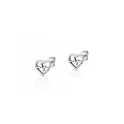 Sterling Silver Oxidized And Polished Heart EKG Earrings