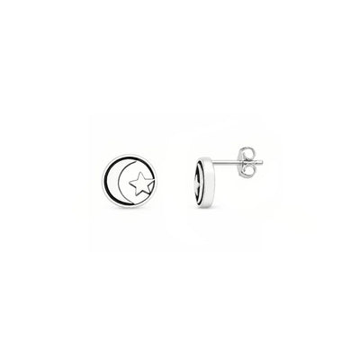 Sterling Silver Oxidized And Polished Moon And Star Earrings