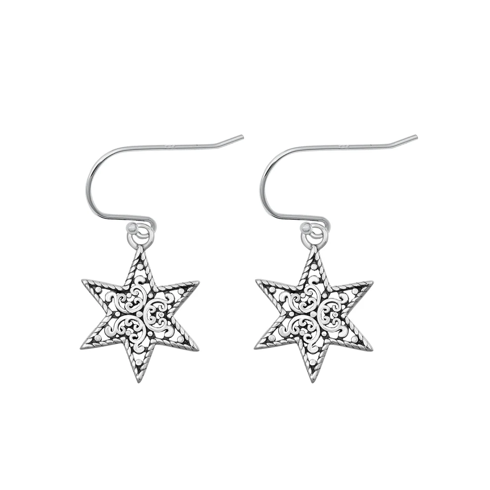 Sterling Silver Oxidized Star Assorted Plain Earrings