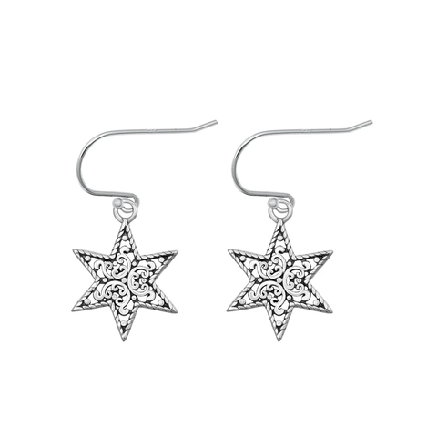 Sterling Silver Oxidized Star Assorted Plain Earrings