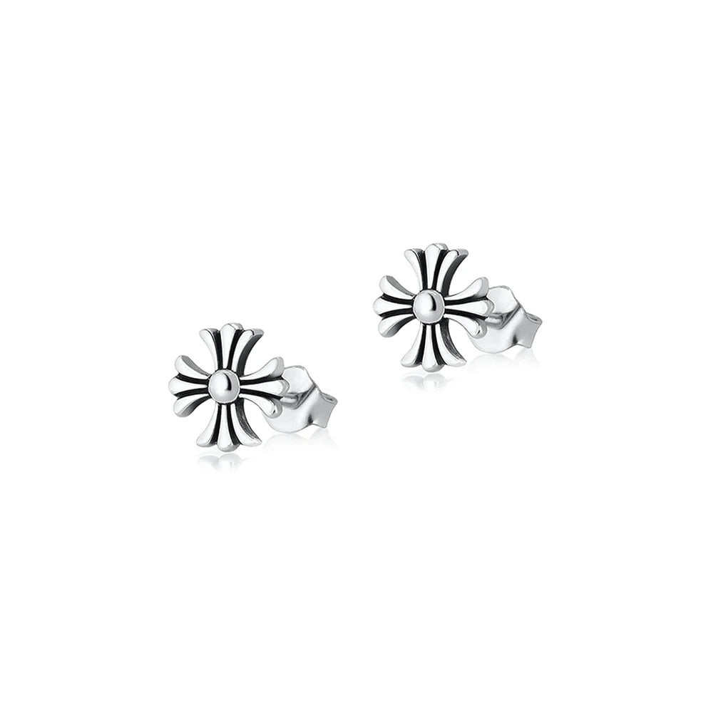 Sterling Silver Oxidized Gothic Cross Earrings