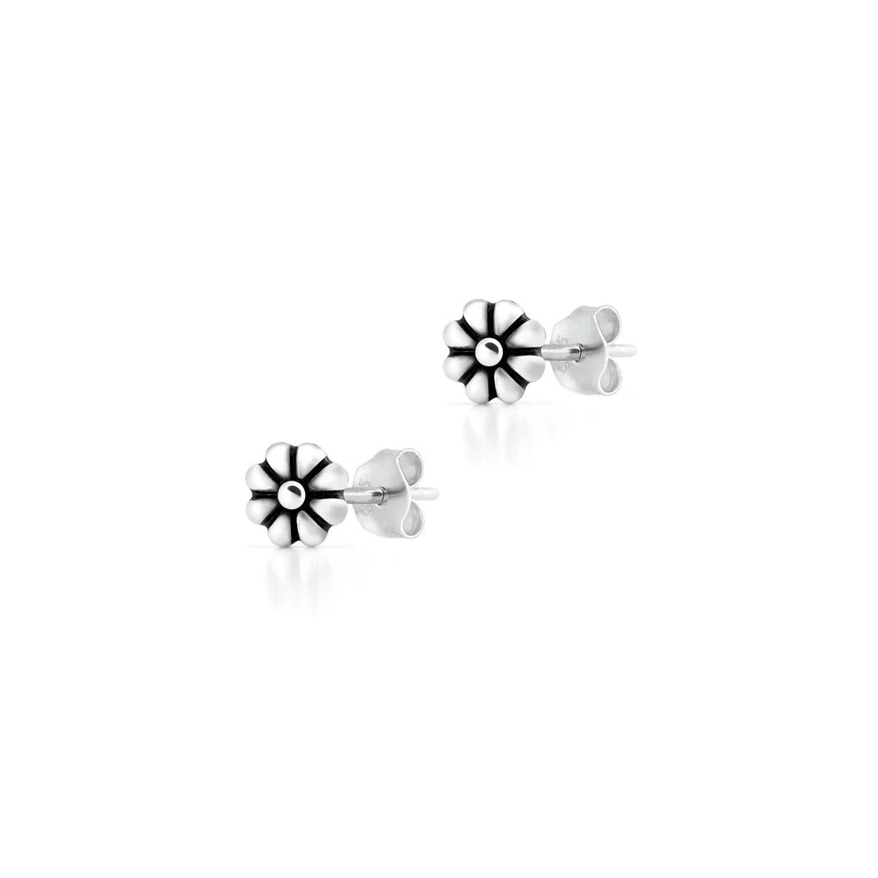 Sterling Silver Oxidized And Polished Flower Earrings