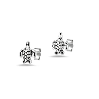 Sterling Silver Oxidized And Polished Sea Turtles Earrings