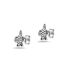 Sterling Silver Oxidized And Polished Sea Turtles Earrings