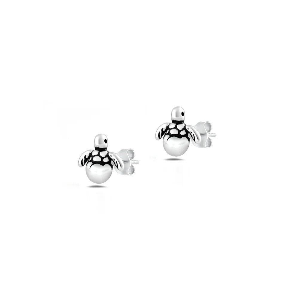 Sterling Silver Oxidized And Polished Baby Turtle Earrings