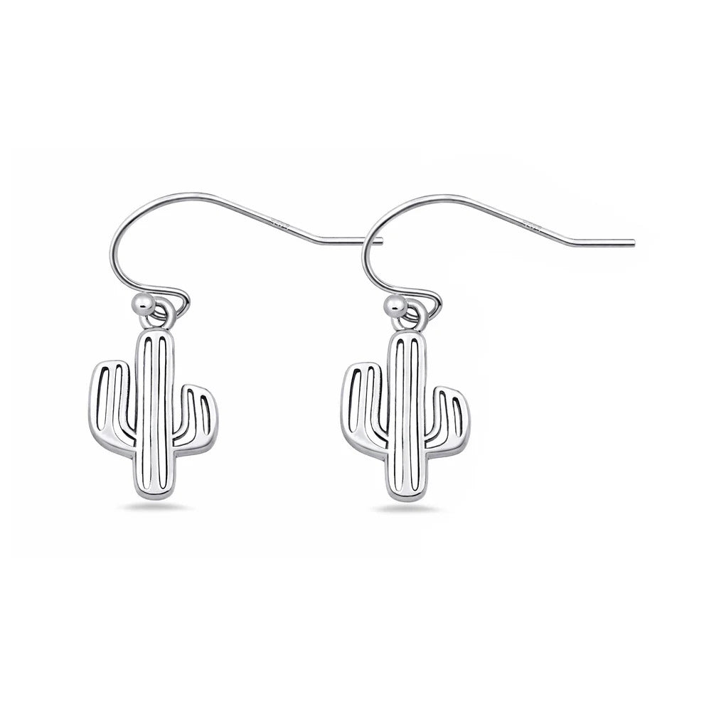 Sterling Silver Oxidized And Polished Cactus Earrings