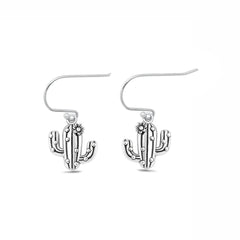 Sterling Silver Oxidized And Polished 9.8mm Cactus Earrings