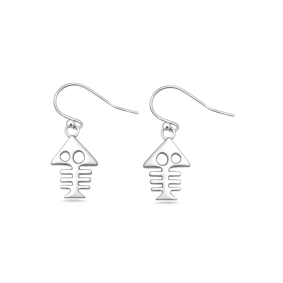 Sterling Silver Oxidized And Polished Fish Skeleton Earrings