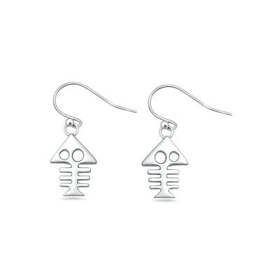 Sterling Silver Oxidized And Polished Fish Skeleton Earrings