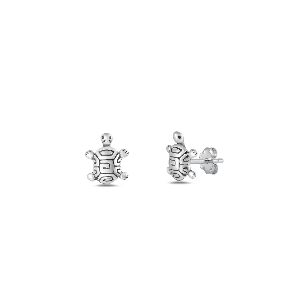 Sterling Silver Oxidized Turtle Assorted Plain Earrings