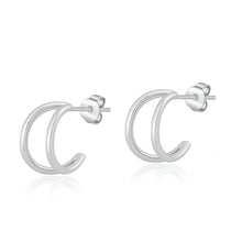 Load image into Gallery viewer, Sterling Silver Rhodium Plated And Polished Double Hoop Earrings