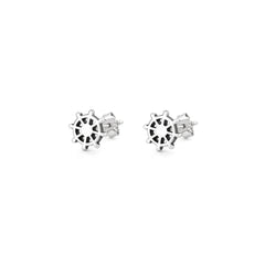 Sterling Silver Oxidized And Polished Nautical Ship Wheel Earrings