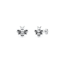 Load image into Gallery viewer, Sterling Silver Oxidized And Polished Bee Earrings