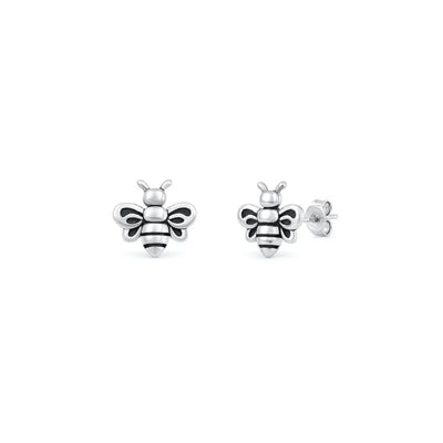 Sterling Silver Oxidized And Polished Bee Earrings