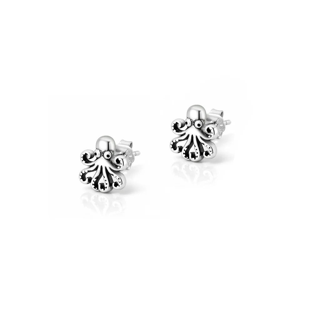 Sterling Silver Oxidized And Polished Octopus Earrings