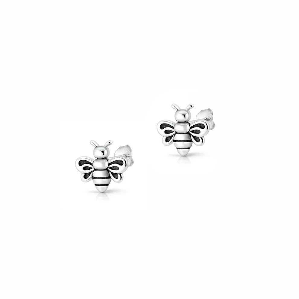 Sterling Silver Oxidized And Polished Bee Earrings
