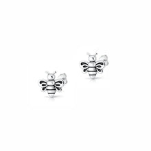 Load image into Gallery viewer, Sterling Silver Oxidized And Polished Bee Earrings