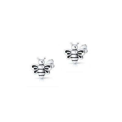 Sterling Silver Oxidized And Polished Bee Earrings