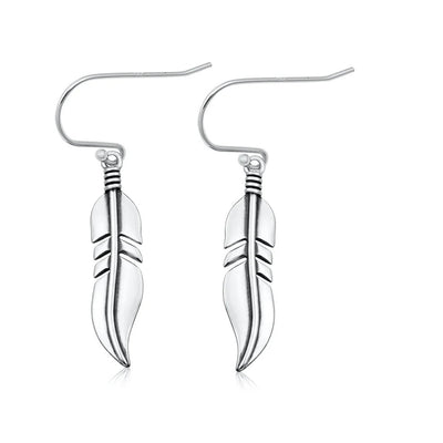 Sterling Silver Oxidized And Polished 26.5mm Feather Earrings