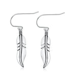 Sterling Silver Oxidized And Polished 26.5mm Feather Earrings