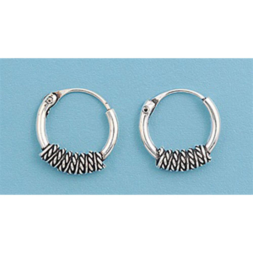 Sterling Silver Bali Hoop Earring, Diameter 13mm, Thickness 2mm