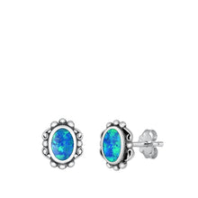 Load image into Gallery viewer, Sterling Silver Oxidized Oval Blue Lab Opal Earrings