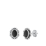 Sterling Silver Oxidized Oval Black Agate Stone Earrings