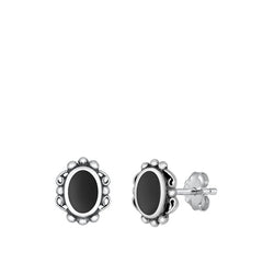 Sterling Silver Oxidized Oval Black Agate Stone Earrings