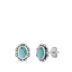 Sterling Silver Oxidized Oval Genuine Turquoise Stone Earrings