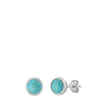 Load image into Gallery viewer, Sterling Silver Oxidized Round Genuine Turquoise Stone Earrings