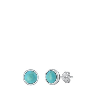 Sterling Silver Oxidized Round Genuine Turquoise Stone Earrings