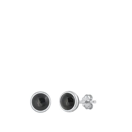 Sterling Silver Oxidized Round Black Agate Stone Earrings
