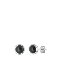 Load image into Gallery viewer, Sterling Silver Oxidized Round Black Agate Stone Earrings