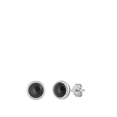 Sterling Silver Oxidized Round Black Agate Stone Earrings