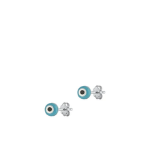 Load image into Gallery viewer, Sterling Silver Rhodium Plated Mother Of Pearl Evil Eye Earrings