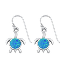 Load image into Gallery viewer, Sterling Silver Rhodium Plated Blue Lab Opal Turtle Earring