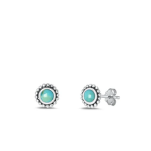 Load image into Gallery viewer, Sterling Silver Oxidized Genuine Turquoise Stone Round Earrings